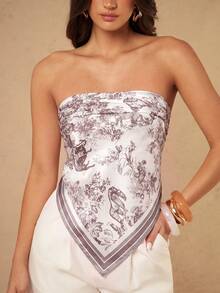 Silquee Syal Persegi Satin Motif Cetak untuk Wanita Musim Semi/Panas - MultiWarna - View 5