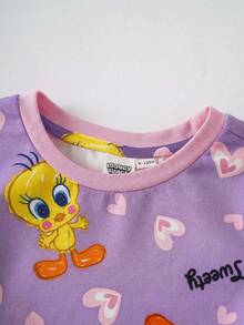 LOONEY TUNES X SHEIN Baju Terusan Bayi Perempuan Motif Kartun - Purple - View 4