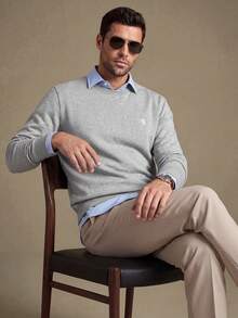 Lornavo Men's Slim Fit Minimalist Commuter Casual Long Sleeve Pullover Sweatshirt High Quality Store Style Business Office Grey Autumn - Light Grey - View 7