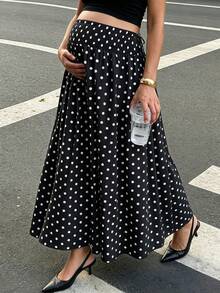 MaterniWear Maternity Polka Dot Pattern Side Tie Casual Skirt Fall - Black - View 1