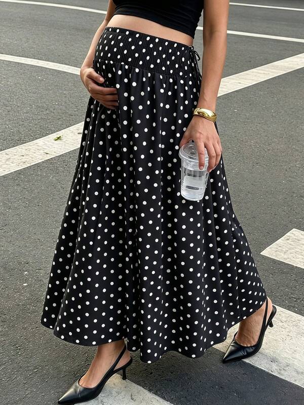 MaterniWear Maternity Polka Dot Pattern Side Tie Casual Skirt Fall
