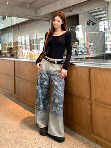 DAZY Celana Jeans Denim Longgar Kasual Gaya Korea untuk Wanita, Musim Gugur - Biru - View 2