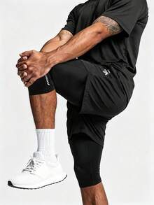 Manfinity Gritte Field Men's Sports Shorts, Elastic Drawstring, 2 In 1, Running Workout, Outdoor Casual - Black - View 1