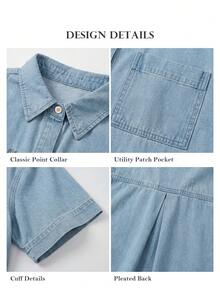 ELLERISSA Plus Size Light Wash Dropped Shoulder Denim Swing Dress With Pockets - Light Wash - View 7