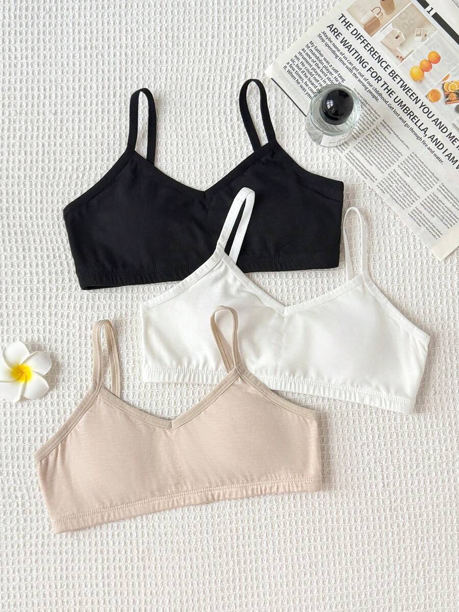 SHEIN Tween少女 3件組簡約休閒基礎款白色裸色黑色內褲套裝,適合四季/秋冬 - 彩色 - 查看 1