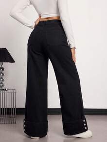 SHEIN Tall Women's Fashion Versatile Straight Leg Denim Jeans Everyday School Black Summer Casual - Black - View 6