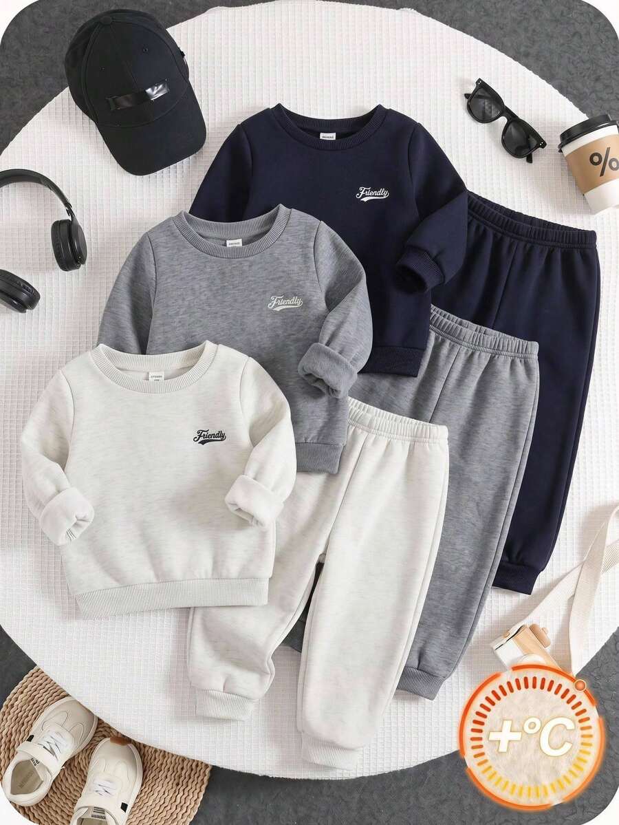 LMoss Kids Baby Girl Knit Solid Color Round Neck Letter Pattern Sweatshirt & Long Autumn Pants 6pcs -Piece Set - Multicolor - View 1