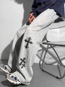 青少年男孩休閒運動風側邊印花星星圖案直筒寬鬆運動長褲 (1件) - 舒適百搭、高 CP 值，適合返校季、秋季穿搭與青少年男孩日常穿著 - 彩色 - 查看 9