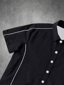 Manfinity EMRG Men's Colorblock Single-Breasted Short Sleeve Shirt And Shorts Casual Daily Set - Multicolor - View 4
