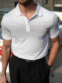 YOUESAWY YOUESAWY 男士纽扣式短袖印花设计修身商务成熟风格 Polo 衫 - 白色 - 查看 5