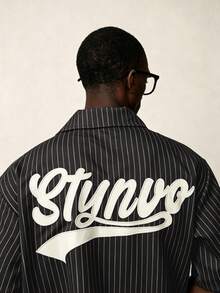 STYNVO Men's Embroidered Striped Short Sleeve Single-Breasted Casual Shirt - Dark Grey - View 5
