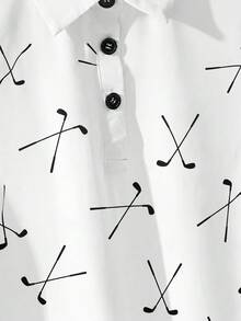 SHEIN LUNE Damen-Tanktop in großen Größen mit Polokragen und Golfclub-Muster, lässig - Weiss - Übersicht 2