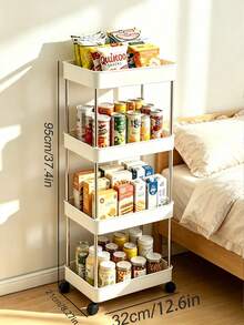 1Pc 3/4-Tier Slim Rolling Storage Cart, Mobile Bathroom Shelf, Multifunctional Gap Organizer, Bathroom Space Saving Storage Rack & Accessories - White - View 5