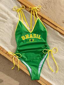 Swim SXY Springbreak 女款新款位置印花多色側綁帶成人性感優雅度假前衛極簡風連身泳衣 - 彩色 - 查看 4