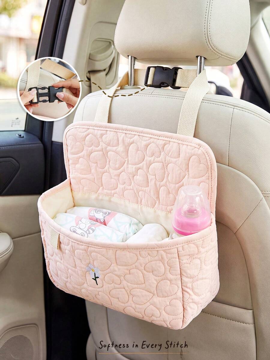 Cozy Pixies 1-Piece Stroller Accessories Love Flower Pattern Storage Bag, Built-In Bottle Compartment, Diaper Storage Mother And Baby Bag, Suitable For Outdoor Co - Pink - View 1