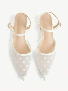 CUCCOO CHICEST Women Shoes Spring And Summer Polka Dot Mesh Splicing Buckle Strap Back Strap Pointed Flat Sandals, Home Commuting Dating Travel - White - View 5