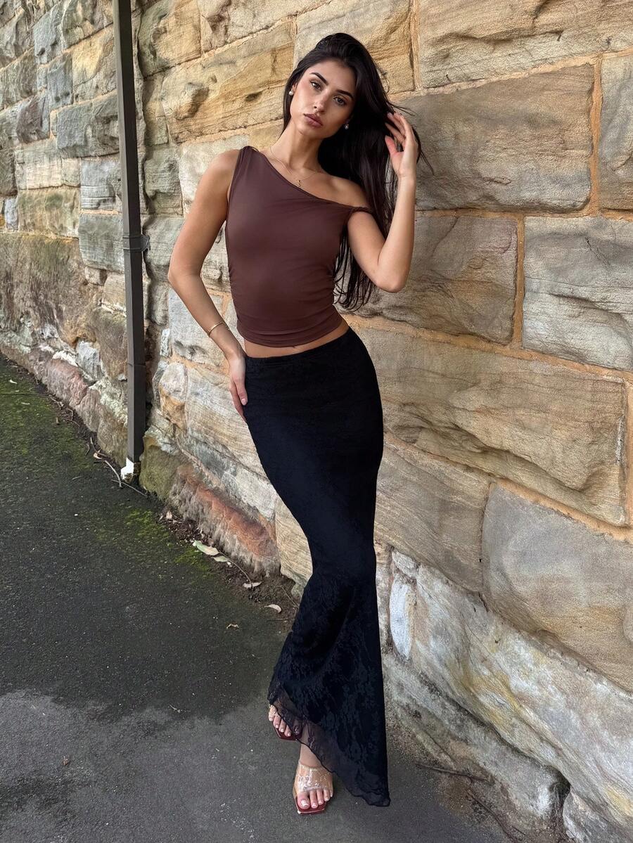 AmyJordy 女款純色蕾絲度假裙 秋季派對晚餐裙 黑色 夏季伴娘裙 - 黑色 - 查看 1