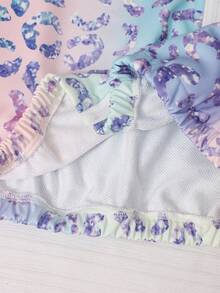 SHEIN 3件套女童套裝，甜美酷感清新休閒風，適合校園購物旅行，春秋穿搭，漸層亮片豹紋數位印花，小馬標誌連帽外套＋細肩帶背心＋寬腿褲套裝 - 彩色 - 查看 5
