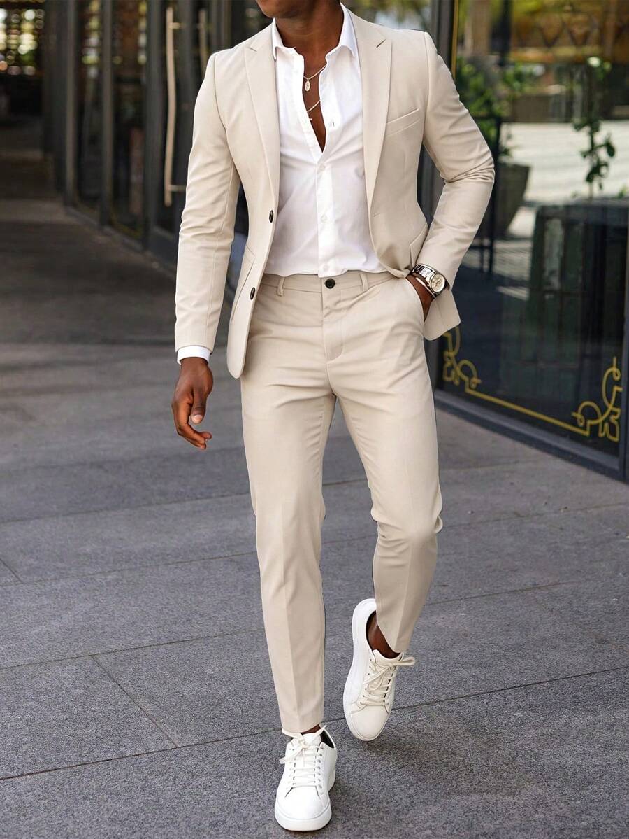 Manfinity Mode Conjunto de Chaqueta & Pantalones de Moda Versátil para el Trabajo para Hombres - Albaricoque - Ver 1