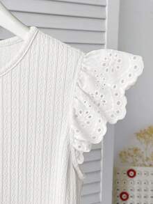 SHEIN Camisa versátil con textura y puños con volantes para uso diario de niña preadolescente - Blanco - Ver 4