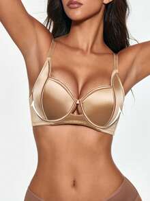 SHAPORA Women's Satin Underwire Bra, Elegant Soft Cup Bra With Cutout Detail, Comfortable Full Coverage Gathered Support Lingerie - Mocha Brown - View 6