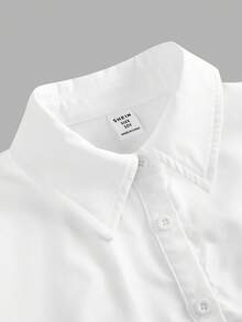 SHEIN Tween女孩白色襯衫，Polo領，收腰蕾絲拼接上衣，正式場合，層次穿搭，外套，休閒，百搭 - 白色 - 查看 3