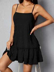 SHEIN PETITE Abito canotta senza maniche di colore unito per donne, taglie piccole - nero - Visualizzare 6