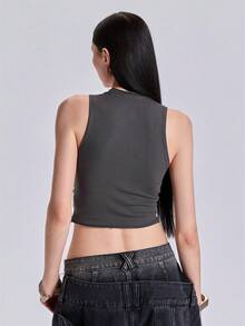 ACID BLVD Summer Spring Autumn Punk Street Y2K Distressed Letter Cutout Contrast Color Tank Top - Black - View 5