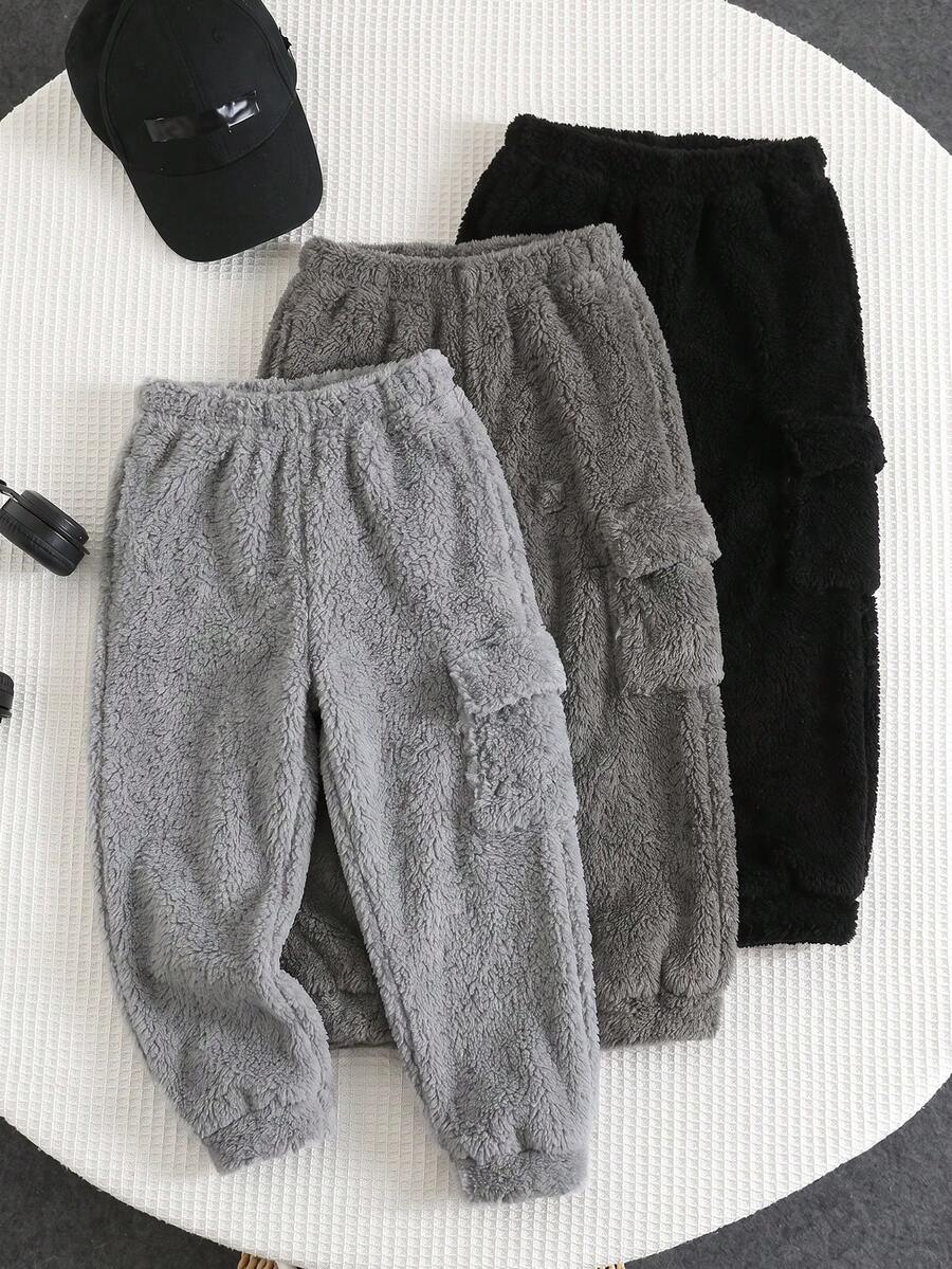 SHEIN 3pcs Young Boy Spring Autumn Winter Casual Versatile Fleece Lined Elastic Waist Sweatpants Kids Joggers All-Match Multi-Pack Matching Set Comfortable - Multicolor - View 1