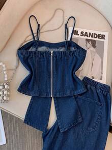 GlowEve Women's Bow Decor Camisole Denim Top - Blue - View 2