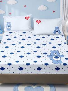 SHEIN X Care Bears 3-Piece Mattress Set, Cartoon Bear Pattern On Blue Background, Cartoon Character Decoration, Cute Pattern, Suitable For Room Decoration, Microfiber Material, Machine Washable, Multi-Season Application - Blue - View 6
