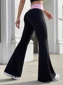 Dewbera Dewbera Women's Colorblock Patchwork Flare Leg Pants - Black - View 6