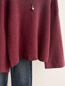 Solavon Regular Loose Fit Long Sleeve Crew Neck Sweater - Burgundy - View 5
