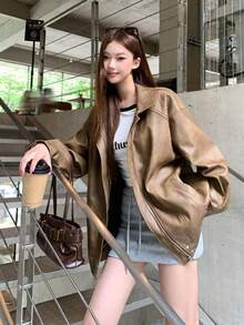 DAZY Women's Lapel Long Sleeve Autumn/Winter Versatile Korean Style Jacket - Coffee Brown - View 6