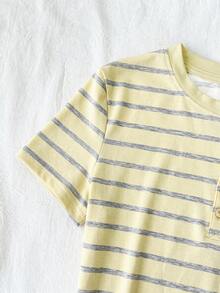 SHEIN 青少年女孩條紋拼接休閒百搭日常短袖T恤 - 彩色 - 查看 6