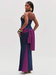 NYA SZN Dress Maxi Length Color Block Business Casual Everyday Office Siren Special Occasion Gyaru Birthday Party - Multicolor - View 3