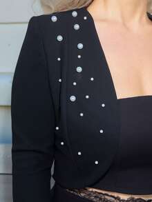 Jeta Ari Pearls Beaded Open Front Crop Jacket Without Cami Top In Fall/Winter Black - Black - View 3