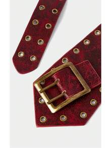 Noxbound 1pc Women's Dark Western Style Heavy Studded Wide Waist Belt - Burgundy - View 6