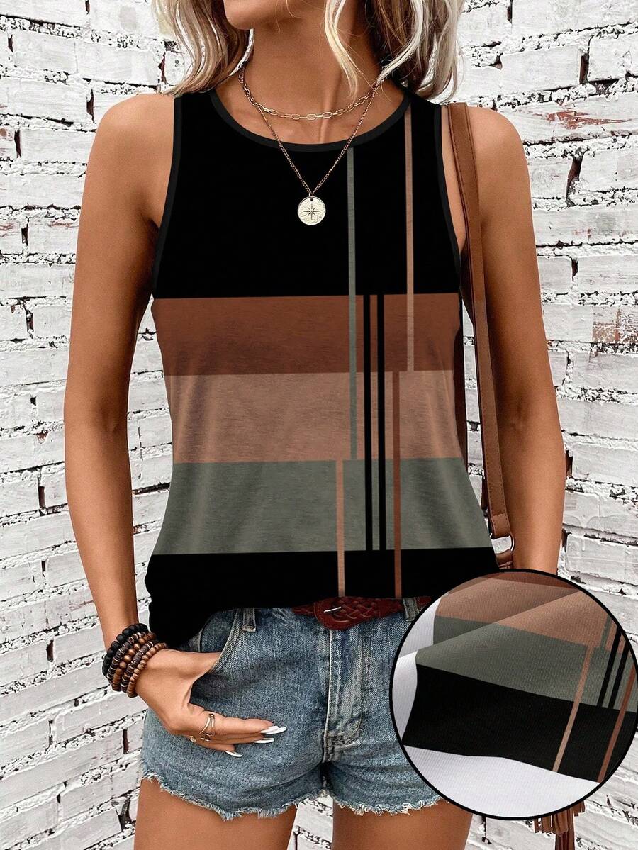 SHEIN LUNE Women's Colorblock Striped Tank Top Suitable For Summer - Multicolor - View 1