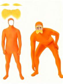 Muroi Mono 1PC Costume Party Orange Outfit, Orange Jumpsuit, Yellow Beard And Eyebrows, Halloween Party Costume - View 10