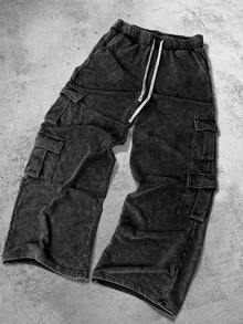 PAVTROS Men's Plus Size Casual Sweatpants With Multiple Cargo Pockets And Drawstring Waist - Black - View 7