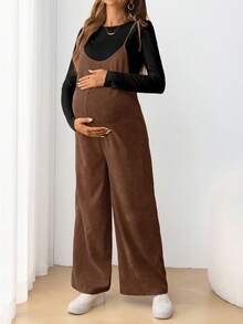 SHEIN 孕婦休閒細肩帶蝴蝶結修身長版連身褲 - 棕色 - 查看 4