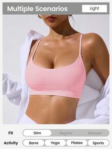 SHEIN Sovereign Charm 女士纯色无缝健身运动背心 - 粉色 - 查看 3