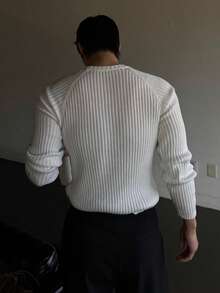 DAZY White Solid Color Slim Fit Raglan Sleeve Crew Neck Men's Sweater, Can Be Worn As Base Layer Or Outerwear Long Sleeve Tops - White - View 2