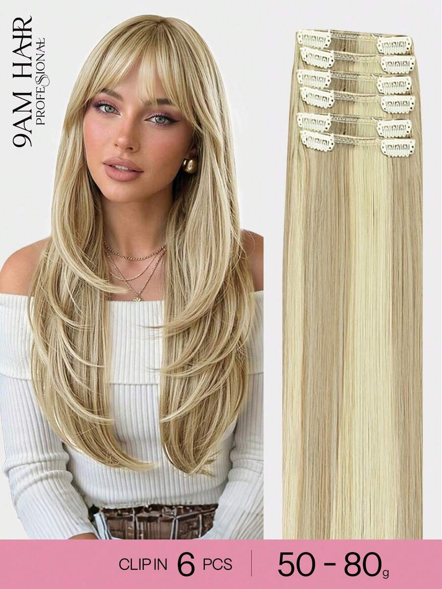 6 PCS Ekstensi Rambut Manusia Remy Tanpa Sambungan 12-20 Inci, Rambut Sambungan Jepit Dua Lapis untuk Wanita, Menambah Volume dan Panjang, Tampilan Alami - S18/613 - View 1