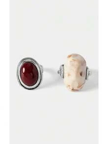 Noxbound Bohemian Imitation Stone Retro Ring Two-Piece Combination - Antique Silver - View 2