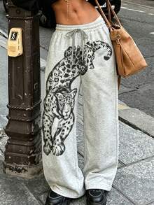 Rovax Celana Jogging Wanita Motif Leopard dengan Tali Serut, Kasual, Serbaguna untuk Sehari-hari - MultiWarna - View 1