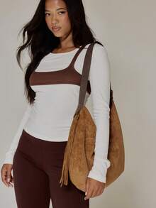 MUSERA Suede Tassle Fringed Spring Summer Holiday Ibizia Festival Tropic Vacation - Coklat - View 2