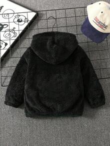 SHEIN 兒童小男孩休閒可愛拼接撞色毛絨連帽前開襟長袖中厚冬季夾克 - 彩色 - 查看 2