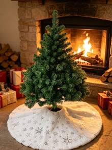 Christmas Tree Bottom Tree Skirt White Silver Christmas Day Supplies Round Plush Apron Decoration - Silver - View 2